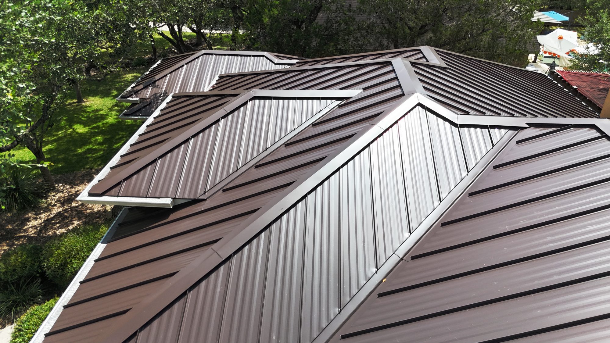 Brown standing seam metal roof panels