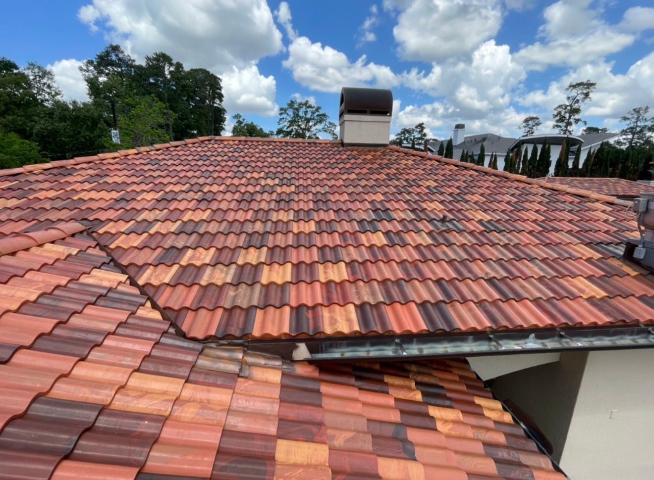 Terracotta flat tile roof close-up