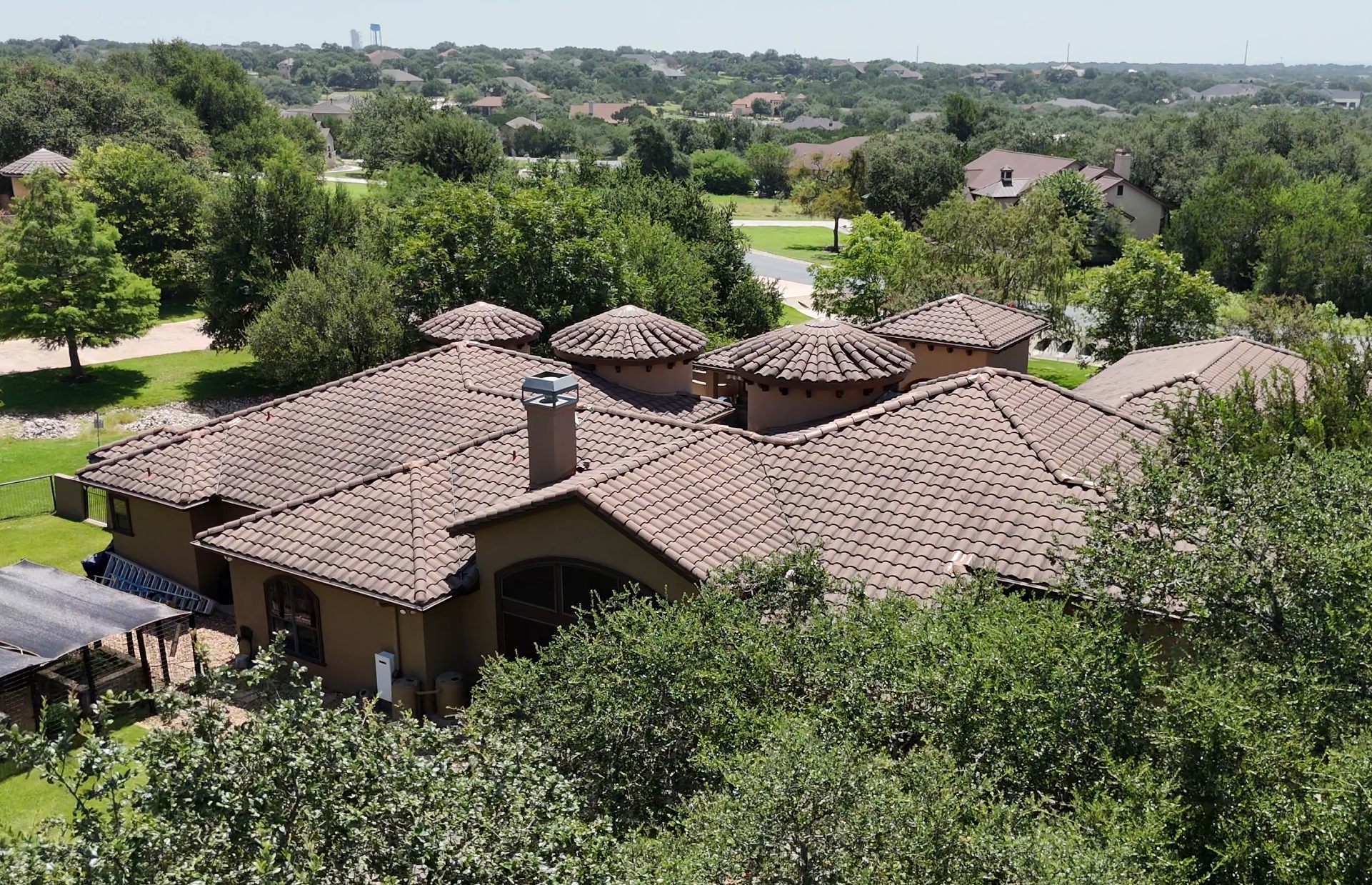 Tile roof on a Hill Country estate, aerial